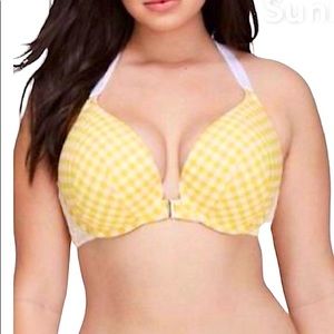 Cacique Plunge Bra Yellow Soft Gingham - Size 44 F DDD - Sexy Lace Back - Bryant